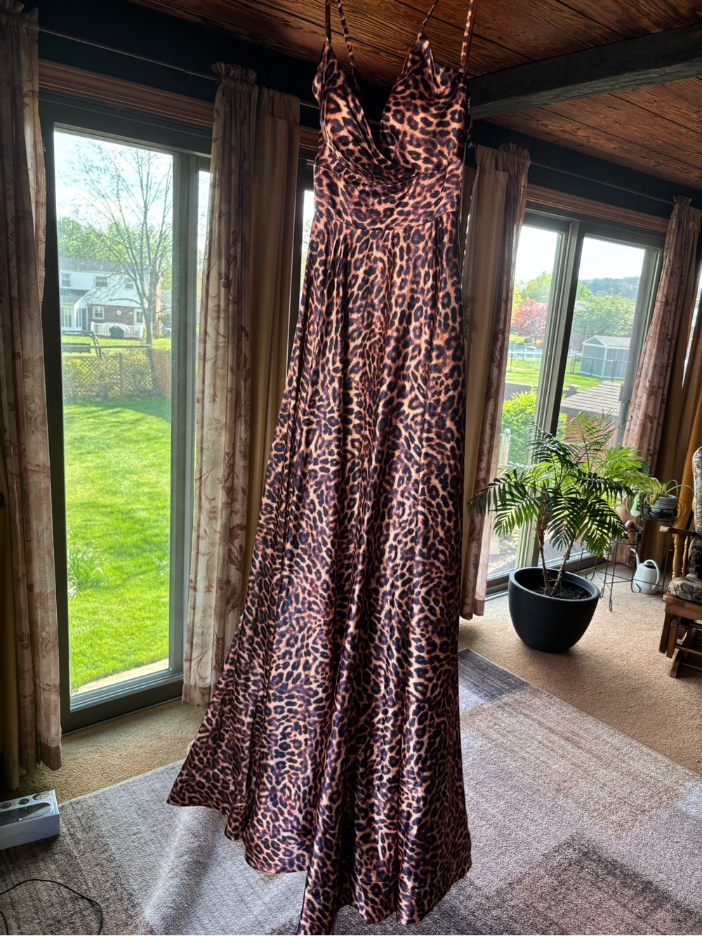 Leopard Print Satin Prom Dress